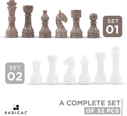 Radicaln Marble Chess Figures 3.5'' Inches White and Oceanic Handmade Marble Chess Pieces for Board Game and Travel Set for Adults