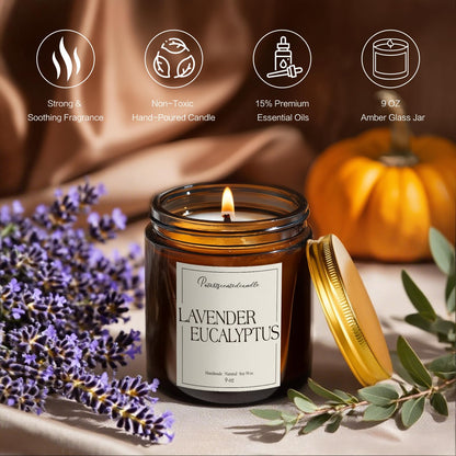 Putart Lavender & Eucalyptus Scented Candles for Home, Natural Soy Wax Aromatherapy Non Toxic Candle Gifts for Women Men, Home Fragrance Decoration Glass Jar Candle for Meditation and Relaxation (9oz)
