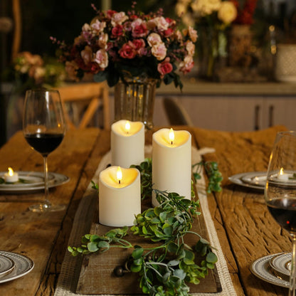 Homemory Outdoor Waterproof Flameless Candles, LED Candle with Remote and Timer, Battery Operated Candles, Electric Fake Plastic Candles, Ivory White, Set of 3