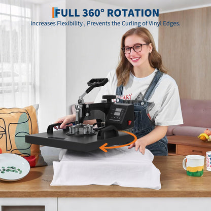 PIONEERWORKS Heat Press Machine 12 X 15 inch, 6 in 1 Shirt Printing Heat Transfer Machine 360° Swing Away, Digital Industrial-Quality Shirt Pressing Machine for Shirt, Hat, Mug, Plate, Orange