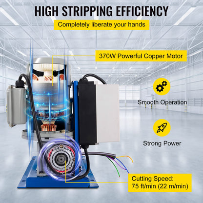 VEVOR Portable Wire Stripper, 0.06-1.5 in, Electric Wire Stripping Machine with 11 Channels, 10 Blades, Wire Stripping Machine, Speeds Up to 75 ft/min, Adjustable Screw, for Efficient Copper Recycling