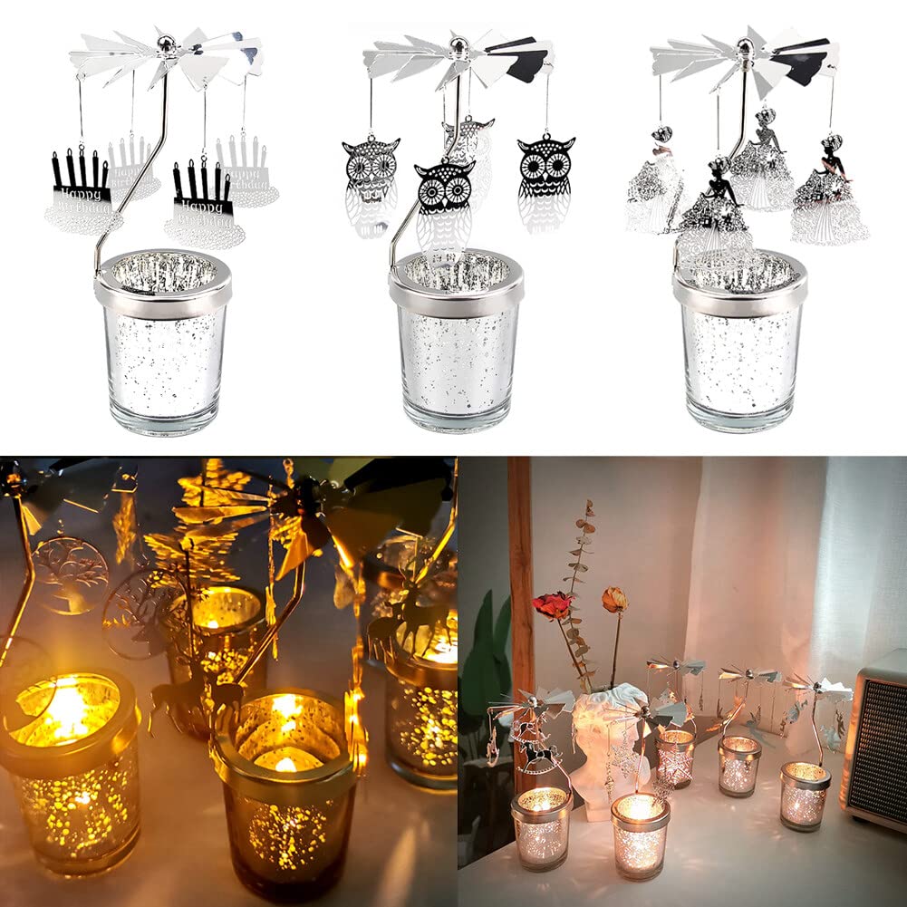 Eforcase Rotary Spinning Tea Lights Candle Holder, Silver Cup Romantic Ornament for Wedding PartyChristmas Home Decor