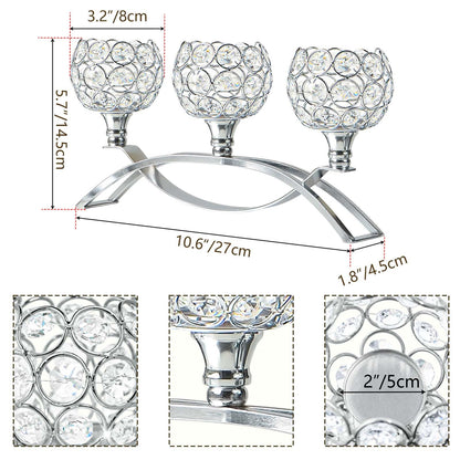 Crystal Tealight Candle Holder Centerpiece Home Decorative Candlestick Holder Elegant Table Centerpiece Home Decor Wedding Party Anniversary (Silver, 3 Arm)