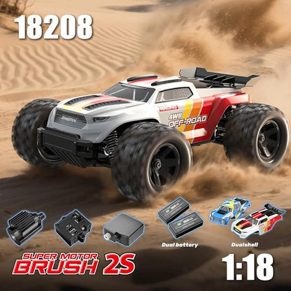 Mjx Hyper go High Speed 4WD Electric Vehicle with 2.4 GHz Remote Control 4X4 Waterproof Off-Road Truck with Two Rechargeable Batteries and Two car Bodies1/18 Scale All Terrain RC Cars 35km/h