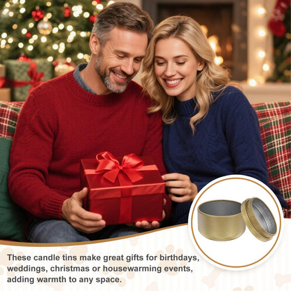 MECCANIXITY 3oz Candle Tins, 12pcs Metal Candle Tins Jars with Lids Round Empty Tin Can Containers Bulk for Storage Tea and Making DIY Arts Crafts Christmas Gifts, Gold Tone