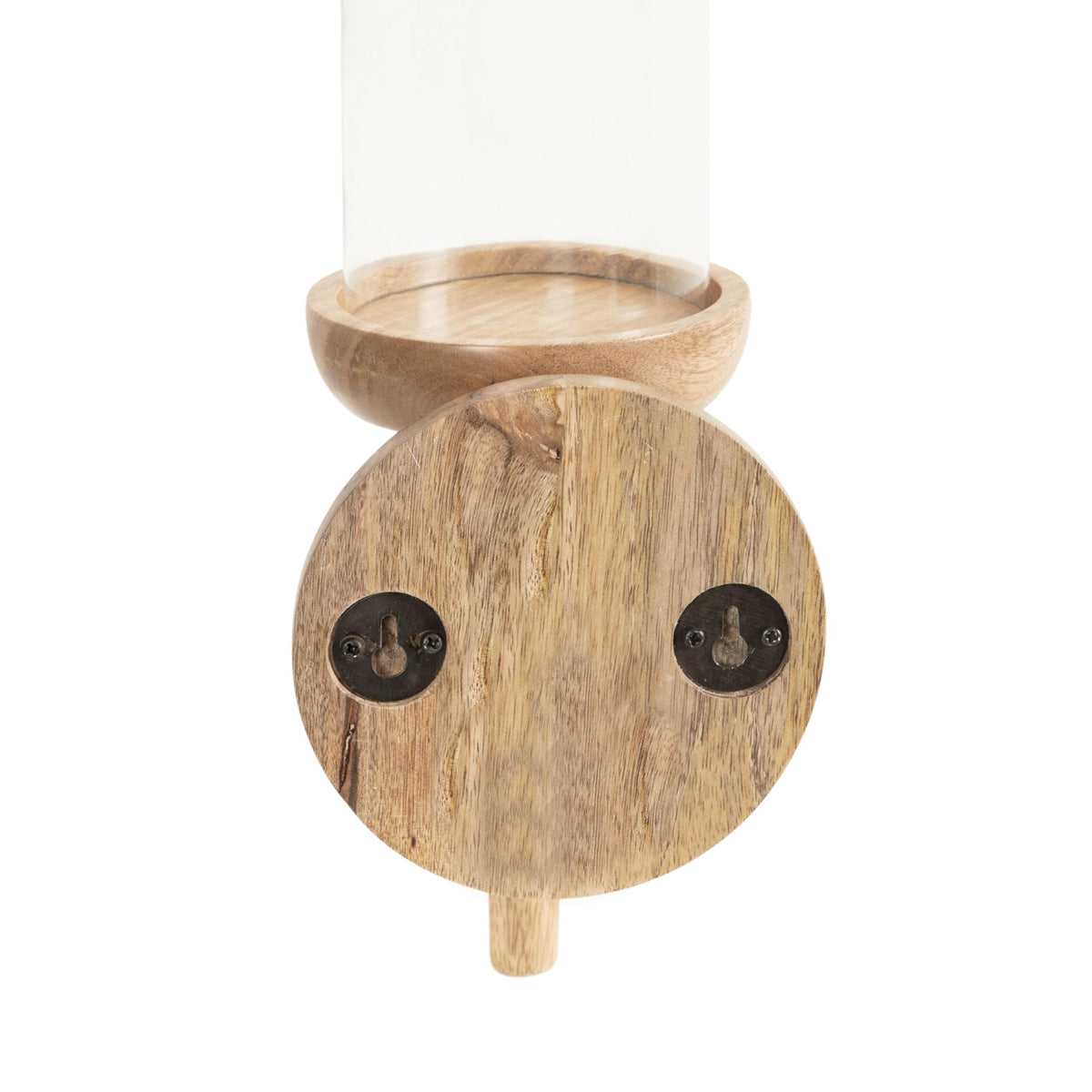 Kate and Laurel Shae Transitional Wooden Wall Sconce; 5 x 5 x 13; Natural Wood; Rustic Candle Holder with Removable Glass Cylinder for Flameless Pillar Candles