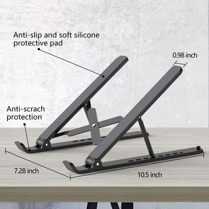 Tonmom Laptop Stand for Desk, Adjustable Laptop Riser ABS+Silicone Foldable Portable Notebook Holder, Ventilated Cooling Notebook Mount Computer Stand for 10-15.6” Laptops,Tablets-Black