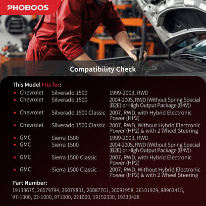 PHOBOOS Hydraulic Power Steering Rack and Pinion Assembly Compatible with Chevrolet Silverado 1500 & GMC Sierra 1500 Classic, 1999-2007, New Unit, Leak-proof, Direct Bolt-On Fit, Ref. 97-1000