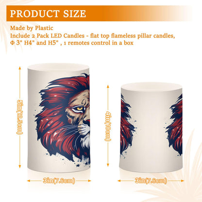 Grgvtei Flameless Candles Ferocious Lion Head Flickering LED Pillar Candles with Remote & Timer, Battery Operated Set of 2 Warm Glow for Wedding Party Home Decoration