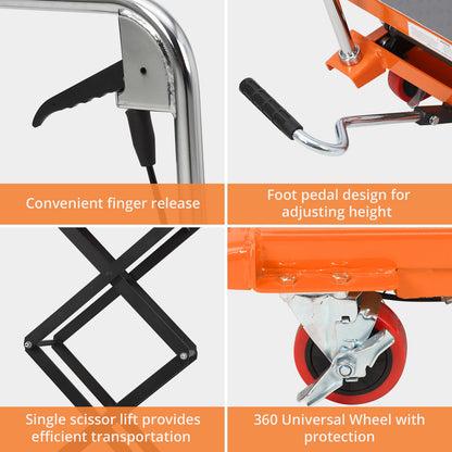 EliteEdge Hydraulic Scissor Lift Table, 770LBS Capacity Industrial Lift Cart with Anti-Slip Platform, Adjustable Mobile Elevating Workbench 12-59 inch, 4 Wheels, Orange