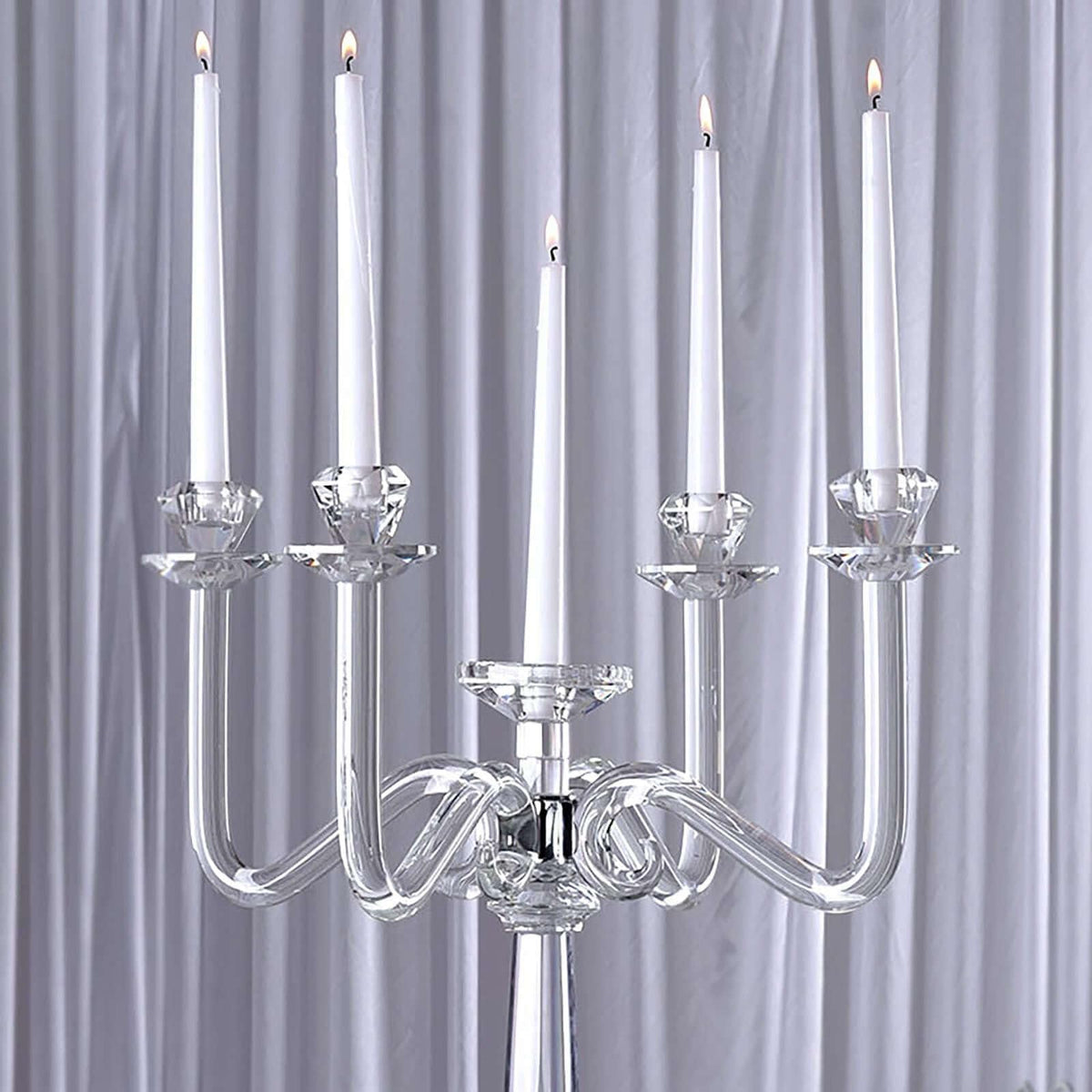 Efavormart 27" Tall Handcrafted Gem Cut 5 Arm Crystal Modern Glass Candelabra Candle Holder Wedding Centerpiece