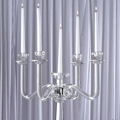 Efavormart 27" Tall Handcrafted Gem Cut 5 Arm Crystal Modern Glass Candelabra Candle Holder Wedding Centerpiece