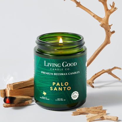 Palo Santo & Bergamot Beeswax Candle – Non Toxic Scented Candle, Clean Burning Aromatherapy Candle for Stress Relief, Grounded & Balanced, Gift for Women & Men - 5.5 OZ