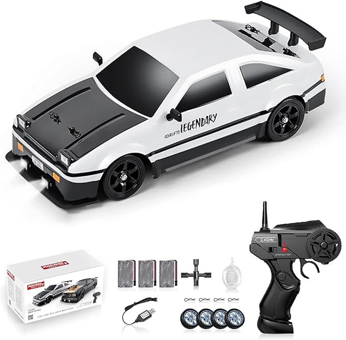RC Drift Car 1:16 Scale AE86 Model RC Drift Car 4WD 18KM/h High Speed Remote Control Cars with LED Lights Spray Drifting Tires Sport Racing On-Road Vehicle for Teens Adults