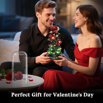 Flower Building Set with LED Light - 241 PCS Burgundy Red Rose Building Blocks Kit with Cover Easter Day Gift for Her Grilfriend Wife 3.6MM Mini Botanical Collection Block Toy Home Decor