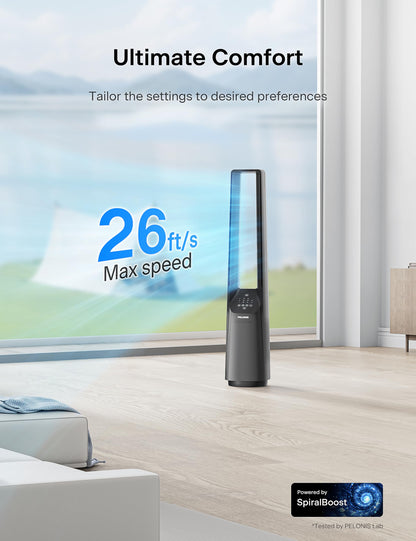 PELONIS 40" Smart Bladeless Fan for Bedrrom - Tower Fan, Alexa/Google/WiFi, DC Motor, 6 Speeds, 4 Modes, Remote, 7H Timer, 90° Oscillation, Safe for Home and Office