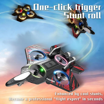Foam Remote Control Airplanes RC Planes with Light RC Airplane Fighter Jet 360° Flip Stunt Roll Drones for Men Remote Control Plane (Red)