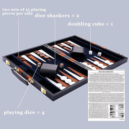 Backgammon Set - Classic Board Game with Premium Leather Case - Portable Travel Strategy Backgammon Game Set for Adults Kids - Suitable as (11inch Navy)