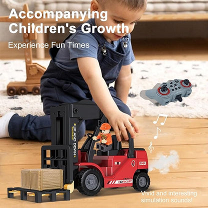 Remote Control Forklift 11 Channel 2 in 1 RC Forklift Transform Lift Fork &amp Hook 2.4Ghz RC Construction Vehicle Toy with Lights Sound Spray Function for Kids Adults