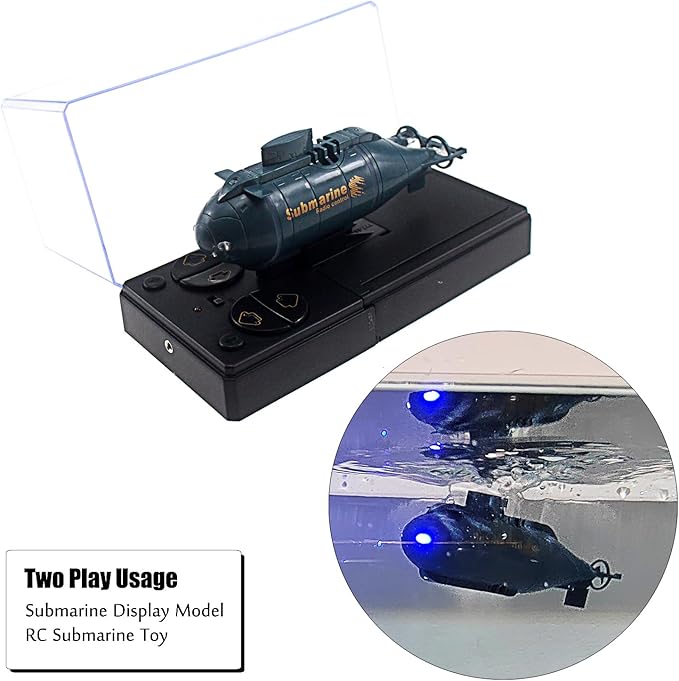 Tipmant Mini RC Nuclear Submarine Toy Remote Control Boat Electric Dive Fish Water Tank Kids Gifts (Blue)