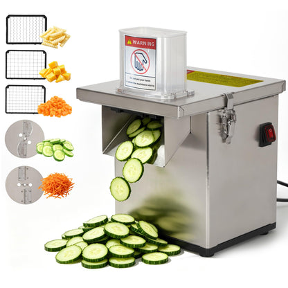 4-In-1 Electric Vegetable Chopper – 330 lbs/hr, 200W Motor, Slice/Dice/Shred/Wavy Cut, Stainless Steel, Large Feed Chute, Safety Shut‑off – for Restaurant & Home Kitchen