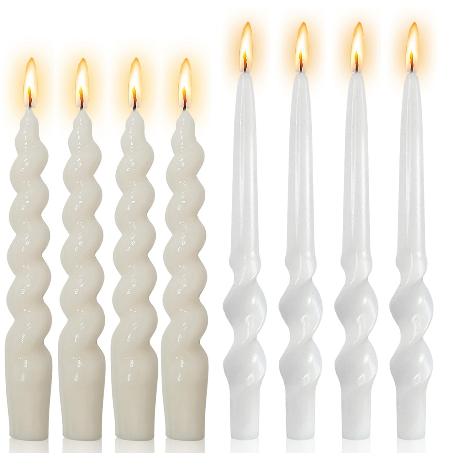 8pcs Short Taper Candle Spiral Candles,Gedengni White Candle Sticks Beige Twisted Candlesticks Swirl Tapered Candles for Home Décor Dinner Weddings Holiday Women Gifts