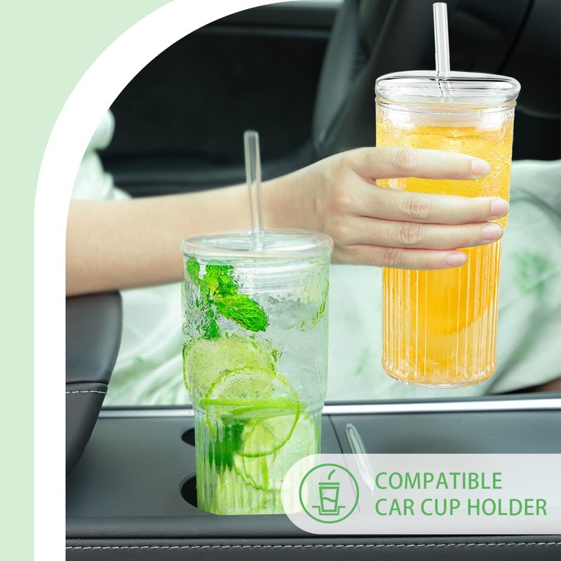 Luiaiog Glass Cups with Lids and Glass Straws, High Borosilicate 20OZ Tumblers (4Pcs) for Coffee, Tea, Juice, Smoothies, Hot/Cold Drinks at Home, Office