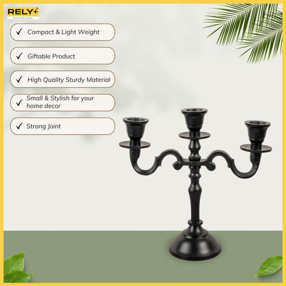 Rely+ 3 Arm Baby Candelabra Black Matte 8 Inch Taper Candle Holders Gothic Decorations Candlesticks Holder Home Decor Wedding Parties Centerpiece for Dining Table