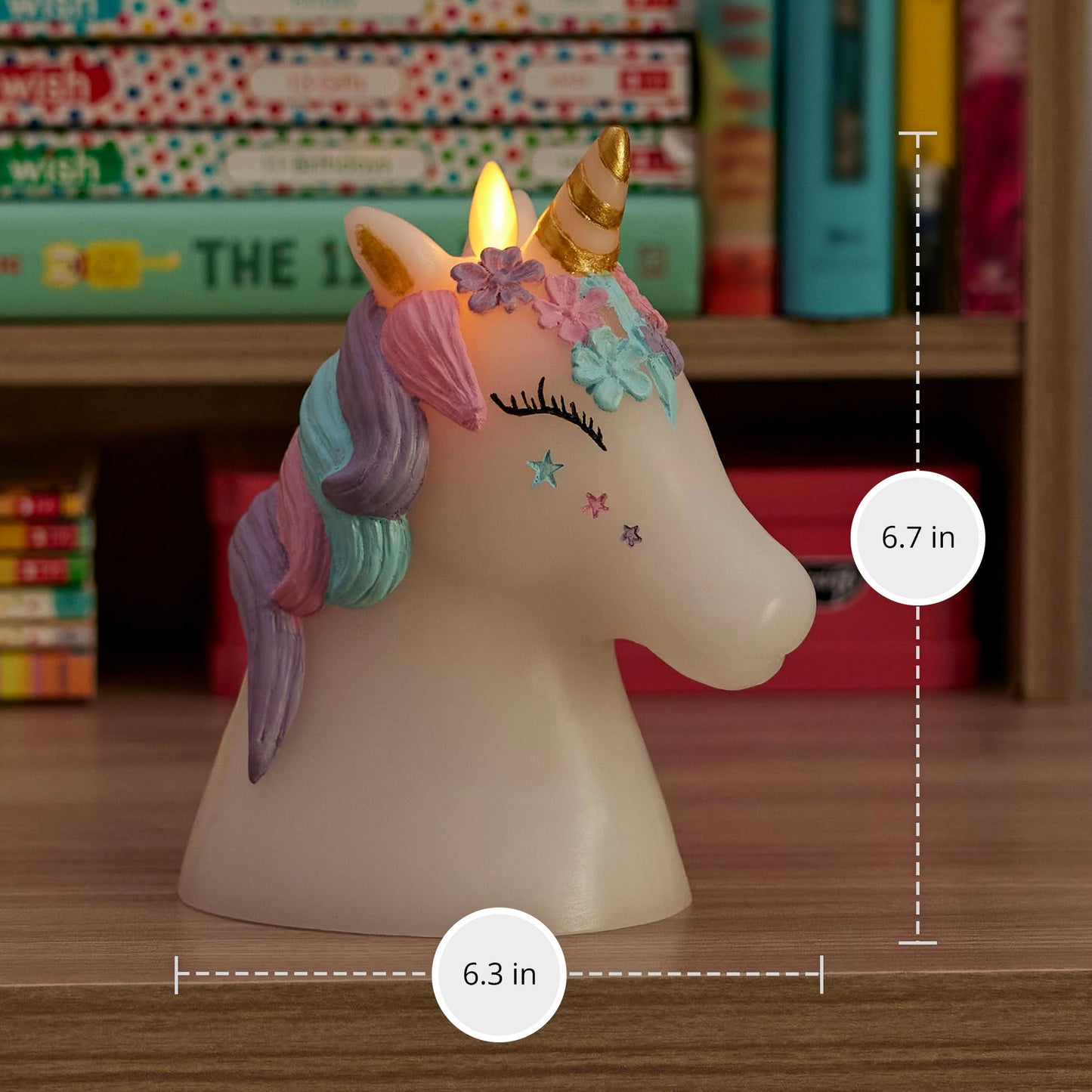 Luminara Flameless Unicorn Figural Color Changing LED Candle, 6.3" x 6.7", Battery Operated w/ 18 Button Remote Control, Real Wax, Unscented Safe