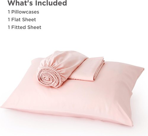 Bedsure Cooling Twin Sheets - Breathable Rayon from Bamboo | Soft & Silky Hotel Luxury Bedding in Pink, Deep Pocket Up to 16 Inches