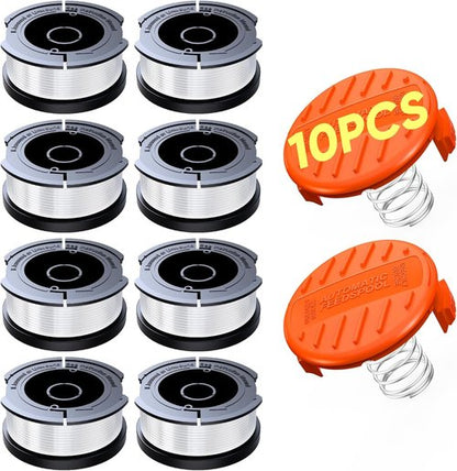 Black & Decker Weed Eater String - 10 Pack Autofeed Replacement Spools with Caps & Springs | 0.065" Trimmer Line