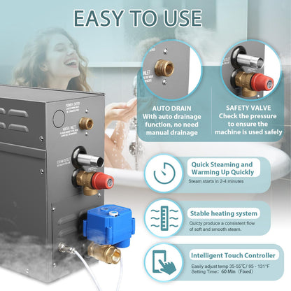 7.5KW Steam Generator-Quick start continuous steam，with Blackdigital control panel Self-Draining System, 95-131°F Temp Control,Can be used for heating a space area of 7.5m³/247Cu.ft. (7.5KW 220V)
