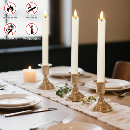 Upgraded 6 Pack Realistic Wax Flameless Taper Candles With Remote & Timer, 9.8 Inches Ivory Fake Candlesticks Battery Operated 3d Flickering, Functionality Led Candles For Indoor Home Decor