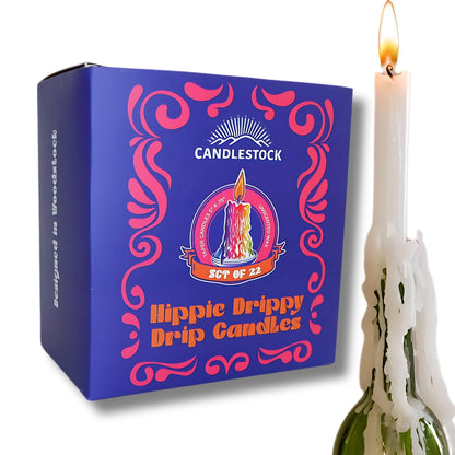 Candlestock Hippie Drippy Drip Candles - Pack of 22 Dripping Taper Candles - Wine Bottle Melting Candles (White)