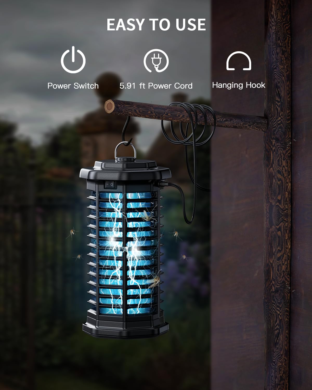 Minimoon Bug Zapper Outdoor 4000V Powerful Electric Mosquito Zapper, 15w Fly Trap Outdoor, IPX4, Corded Fly Zapper for Indoor, Yard, Backyard, Patio, Camping (Black)