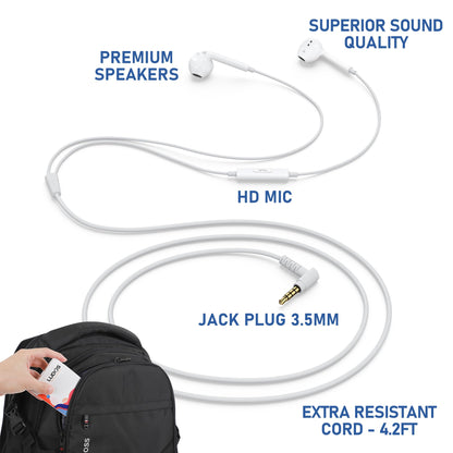 LUDOS ZENITH Wired Earbuds in-Ear Headphones, 2 Years Warranty, Earphones with Microphone, Corded for 3.5mm Jack Ear Buds for iPhone, Samsung, Computer, Laptop, Kids, School Students, Women, Small Ear