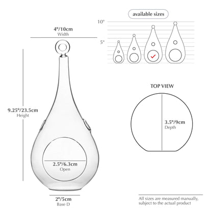 WGV Glass Hanging Plant Terrarium, Width 4", Height 9.25", Teardrop DIY Air Succulent Planter Clear Tea Light Votive Candle Holder, Wedding Event Office Home Outdoor Decor, 1 Piece