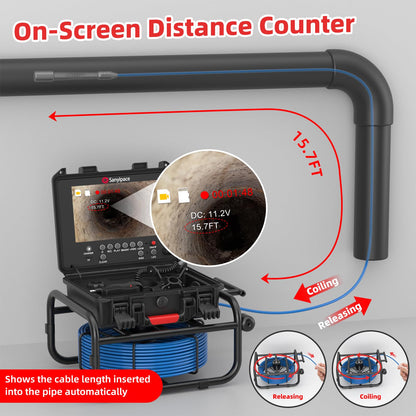 Sanyipace Sewer Camera Self-leveling with Locator, 512Hz Drain Camera with Distance Counter, Waterproof 100FT/30M Pipe Camera with 9" Screen, 1080P, 23mm/0.9in Borescope Inspection Camera for Plumbing