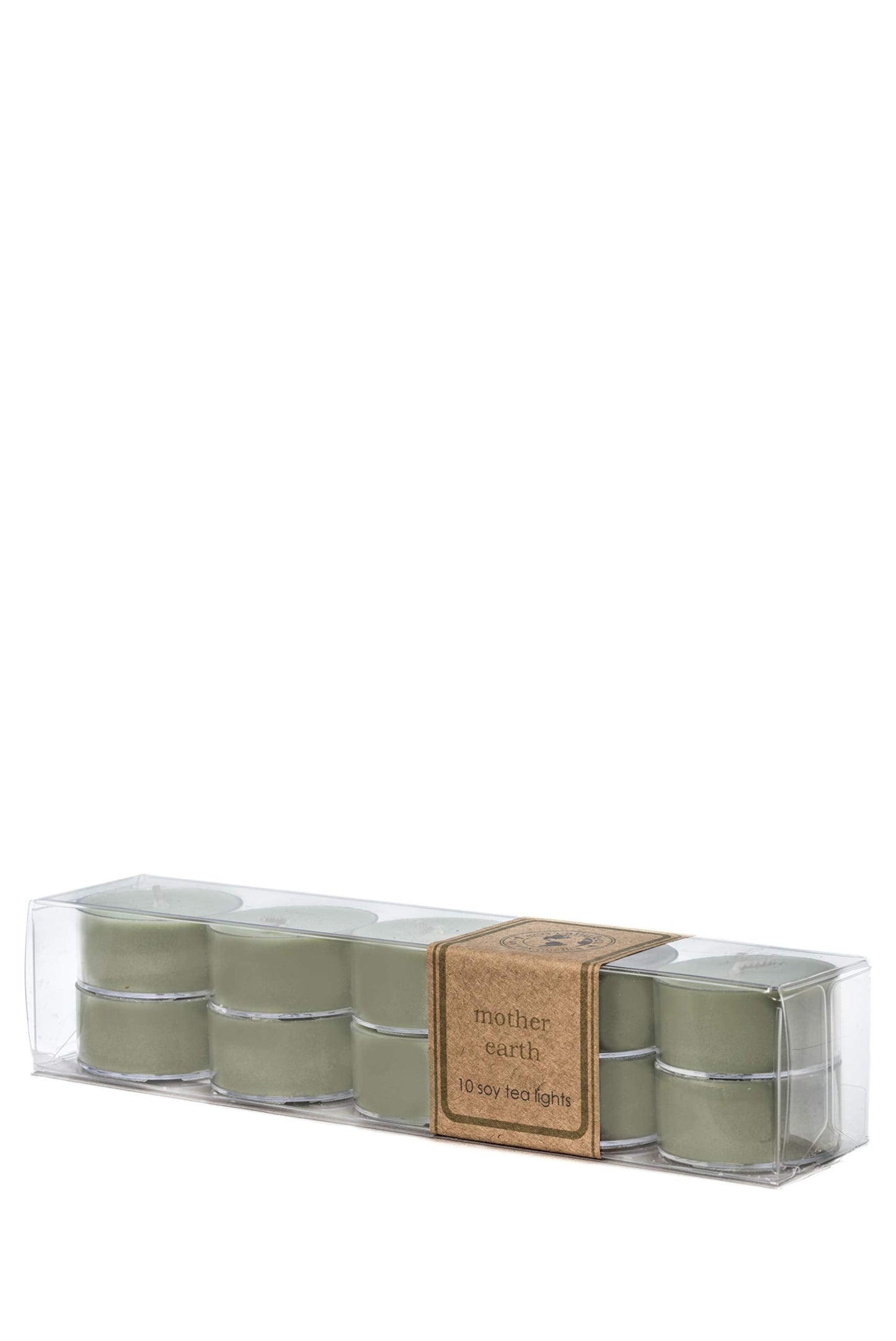 Eco Candle Co. Tea Light Candles, Mother Earth, 10-Pack - Scents of Grass, Hay, Cypress, Patchouli, Sandalwood, & Tonka Bean - Recyclable Plastic Cups, 100% Soy Wax, No Lead, Hand Made, .6 oz. Each