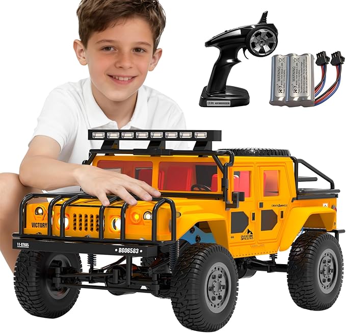 1:12 RC Car Toy 4WD 2.4GHz Remote Control Off-Road Crawler Vehicle IPX4 Waterproof 13MPH Full Metal Chassis with LED Lights Rechargeable Batteries for Adults Kids 8+ (Yellow)