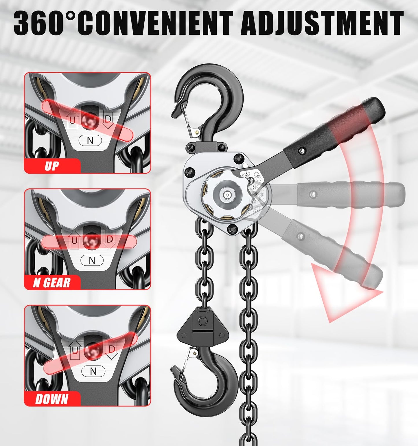 HUGOASIS Mini Lever Hoist 3/4 TON 1650 LBS Capacity 5FT Lift, Portable Aluminum Ratchet Chain Hoist with G80 Alloy Steel Chain, Dual Brake Hand Chain Puller for Lifting & Pulling,Silver