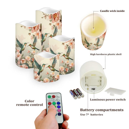 Cozeyat Hummingbird Fake Pillar Candles with Remote 4 Pack Battery Operated Color Changing LED Flameless Candles Waterproof for Indoor Outdoor Beach Wedding
