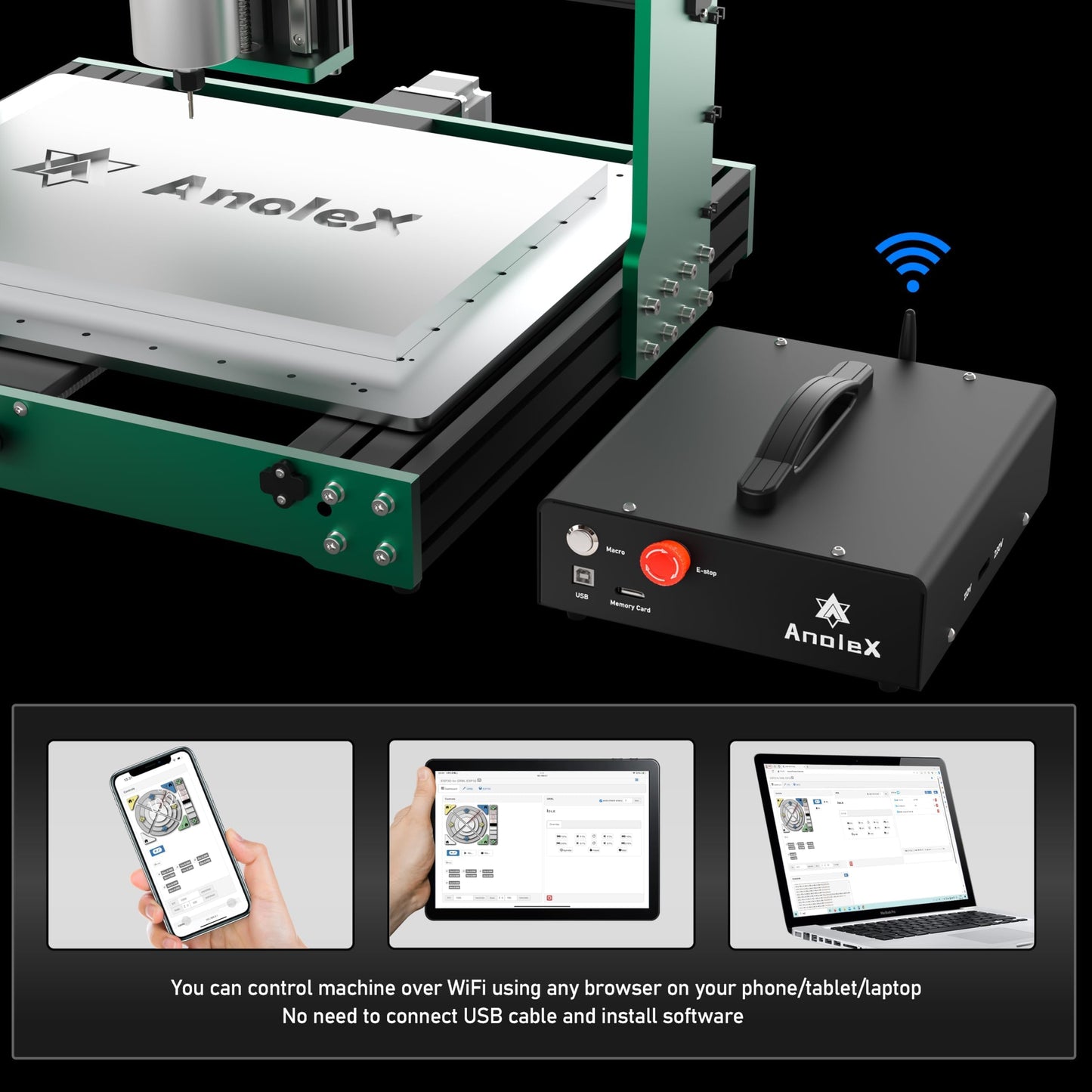 AnoleX CNC Router Machine 4030-Evo Ultra 2, All-Metal XYZ Axis Dual Steel Linear Guides & Ball Screws with 800W Trim Router for Metal Aluminum Brass Wood Acrylic PCB