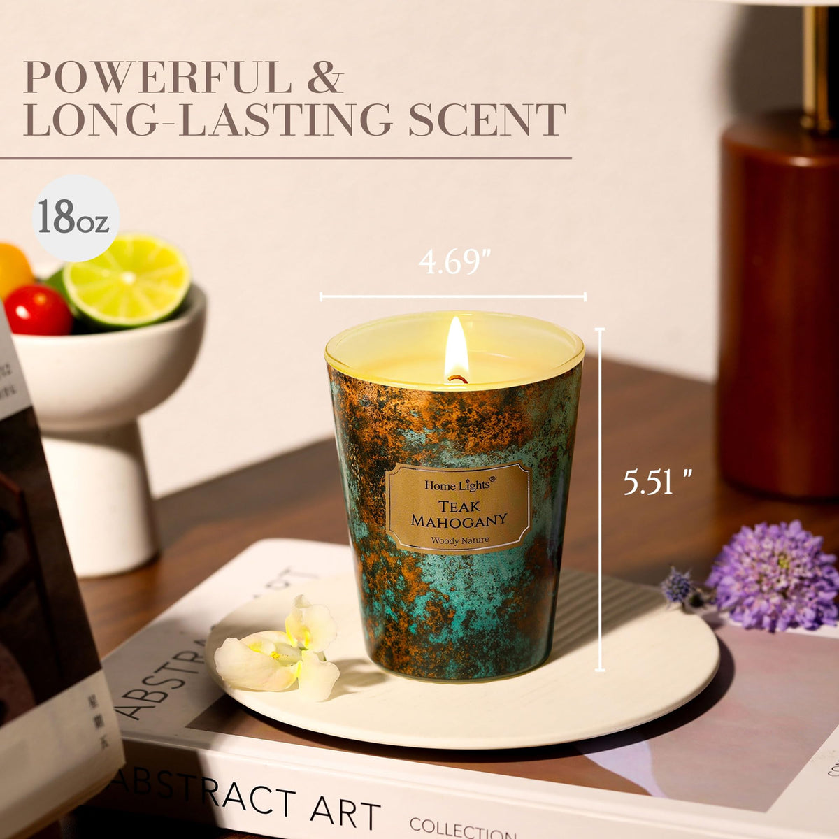 HomeLights Large jar Candle | 1-Wick Long-Lasting Scented Candles, 6.7oz Natural Soy Wax Candle for Home Scented, Industrial Chic Gifts for Women & Men, Teak Mahogany