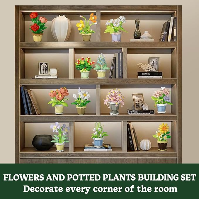 12 Pcs Flowers Bouquet Building Set2531 Pcs Flower Botanical Collection Building Block ToyMicro Plant for Home or Office Decor Mother's Day Valentine Christmas Birthday Gifts for AdultsGirls