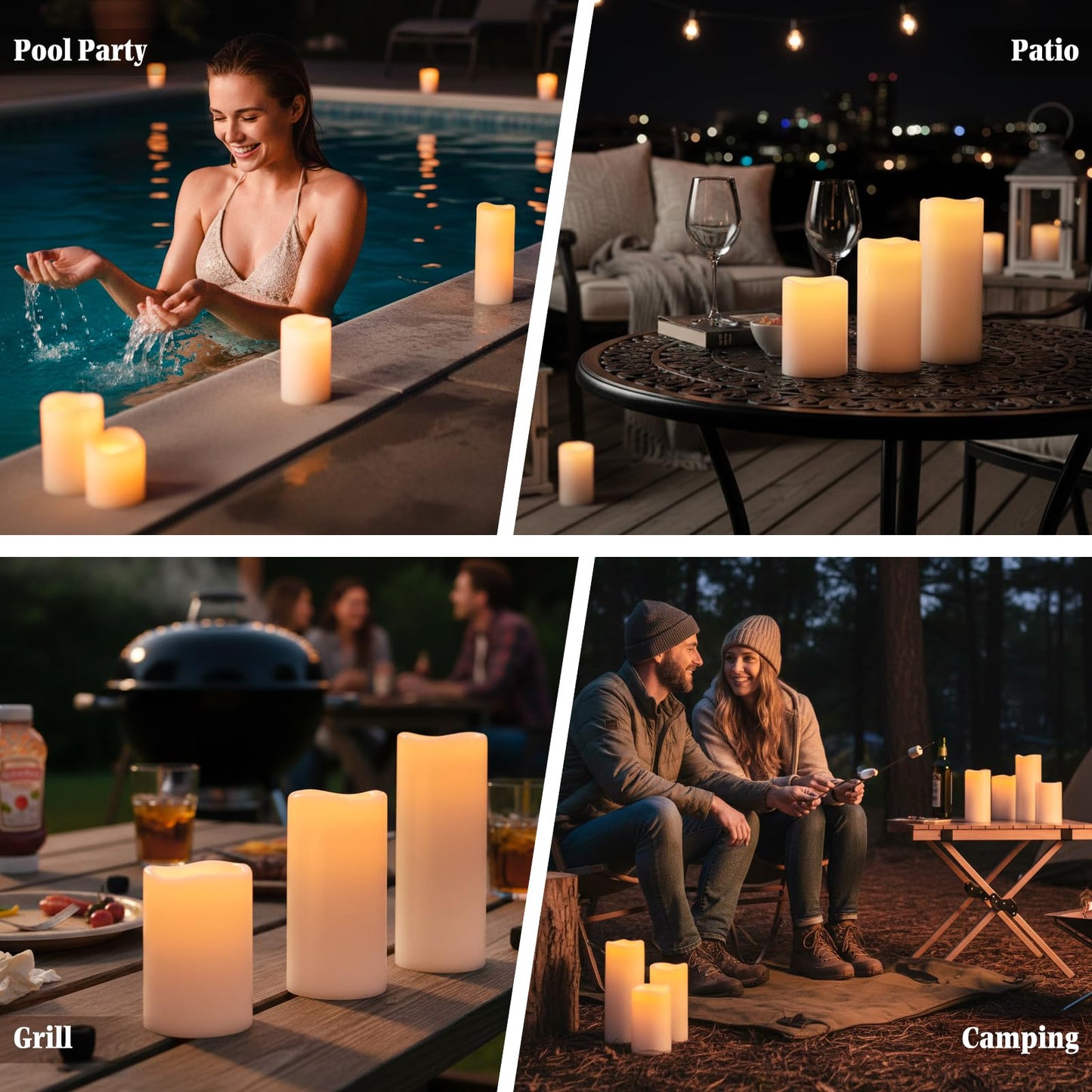 Lumeavetra 6" 8" 10" x 4" Large Waterproof Outdoor Flameless Candles Battery Operated LED Pillar Candles for Indoor Outdoor Lanterns, White, Long Lasting, Set of 3