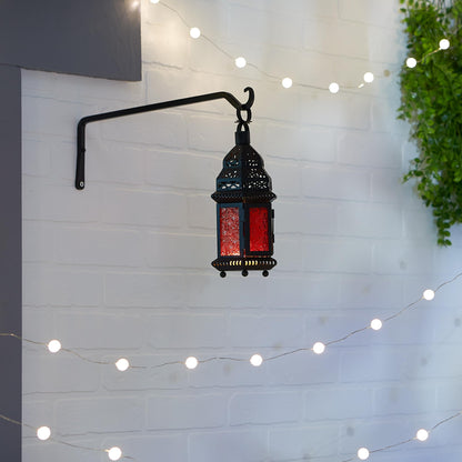 Zingz & Thingz Moroccan Style Candle Lantern Holder, Decorative Light Home Decor, Indoor & Outdoor, 10.25" Tall, Black with Red Glass