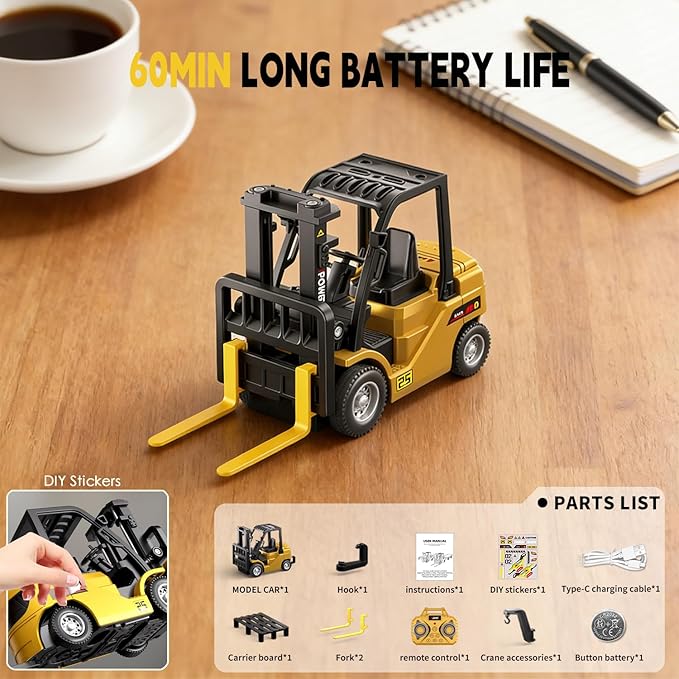 1/64 RC Forklift ToyMini Forklift Remote Control &amp Phone App Controled2-in-1 Transformable Lift Fork &amp Hook10CH Alloy RC Construction Vehicles With Lights &amp SoundsToy Gift for TeensAd