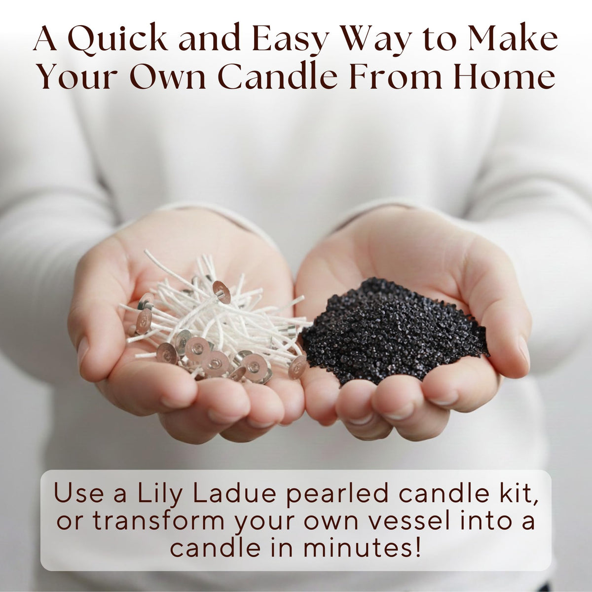 LILY LADUE Black Sand Candle Kit - 1Lb/16Oz Pearled Candles Sand and Wicks (24) with Platinum Holder, Unscented Aroma Beads, Reusable Pearled Candle Wax for DIY Home Kit, Powder Beads Refill Available
