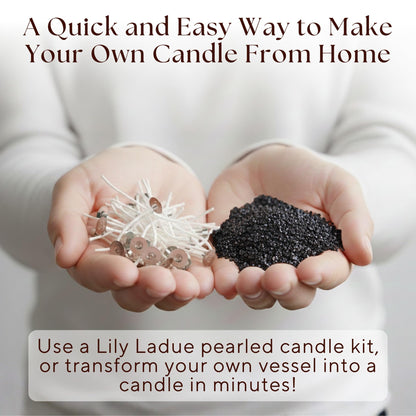 LILY LADUE Sand Candle Refill Kit - 1Lb/16Oz Black Pearled Candles Sand and Wicks (24) without Holder, Unscented Aroma Beads, Reusable Powder Pearls Bulk Wax Pearls for Refillable Pearlized Pellet Set
